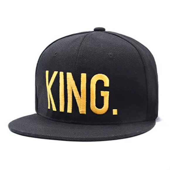 KING. Snapback Hat Classic Flat Brim Baseball Cap Black, Yellow Letters, Queen - Picture 1 of 4